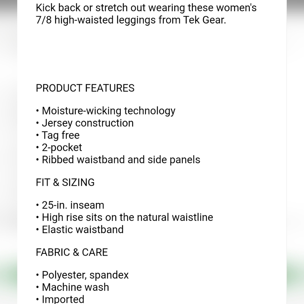 TEK GEAR 7/8 high rise leggings workout exercise pants 3X New Years Resolutions! - Picture 3 of 3